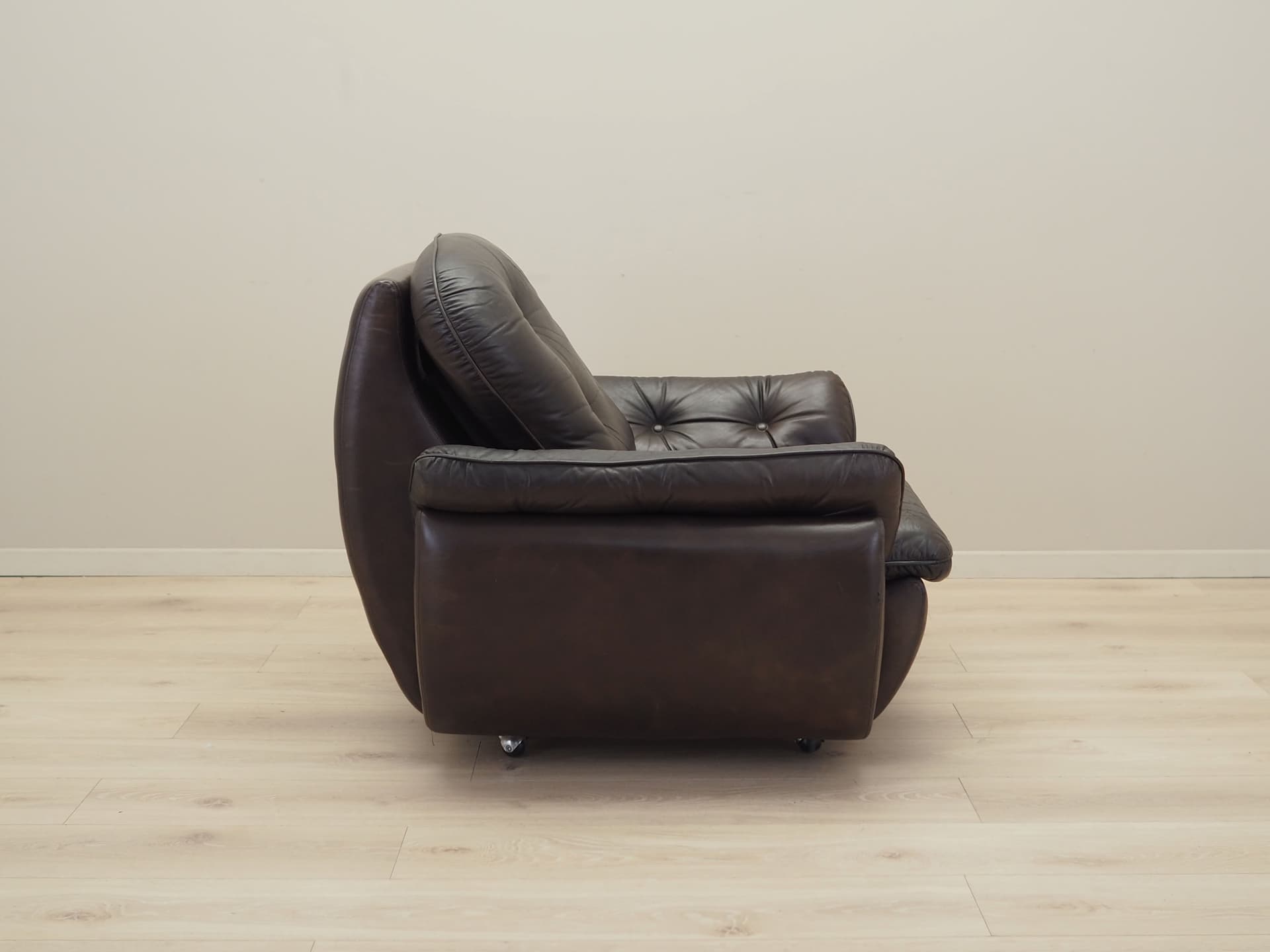 Armchair, dark brown natural leather, Italy, 1970s. - 81216