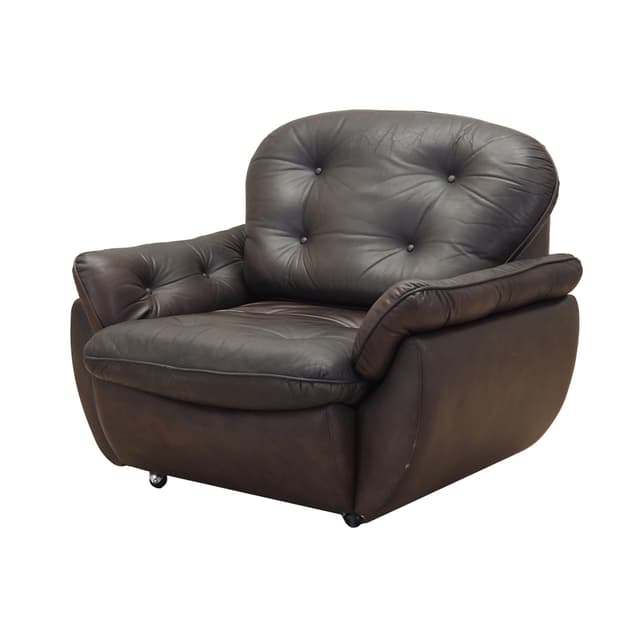 Armchair, dark brown natural leather, Italy, 1970s. - DIMENSION