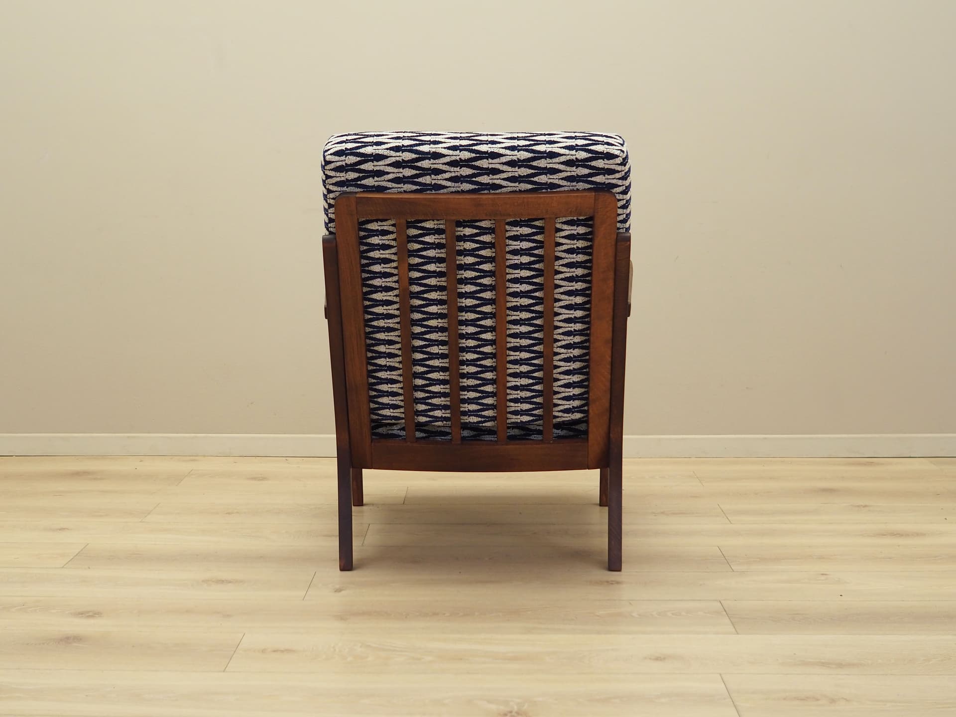 Lounge chair, navy blue beige, beech fabric, Denmark, 1970s. - 81431