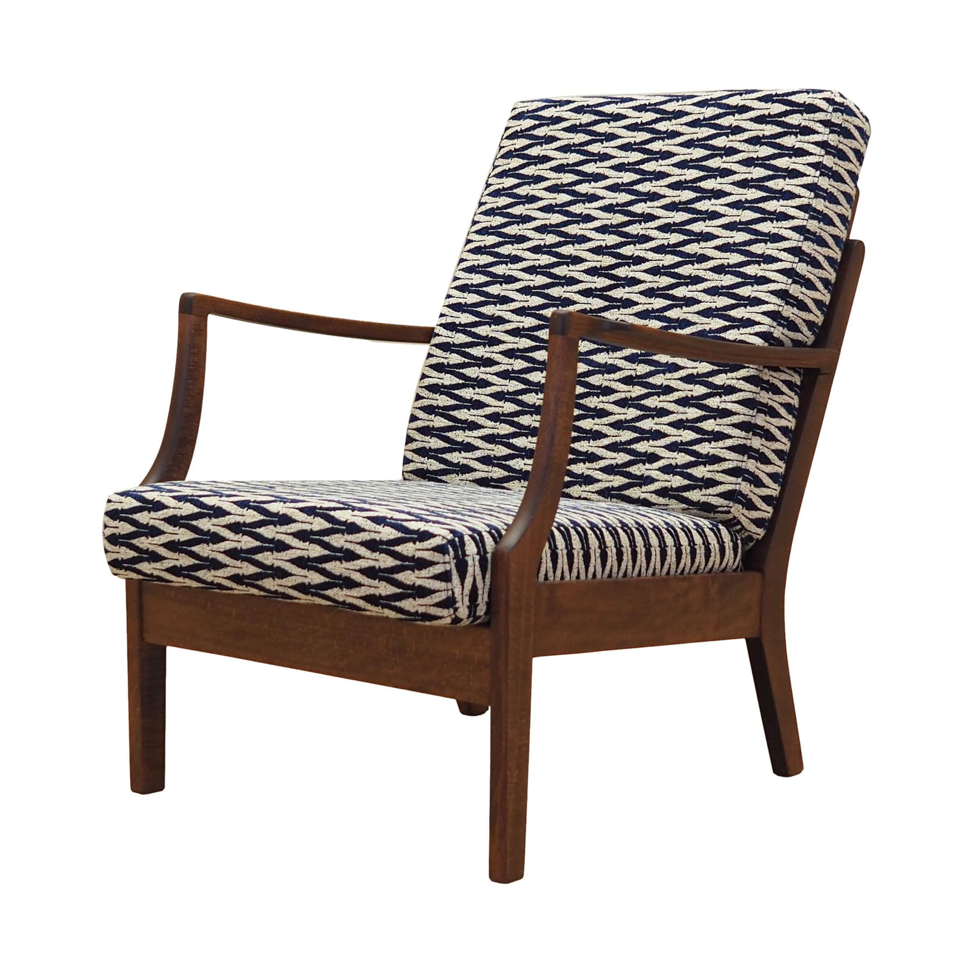 Lounge chair, navy blue beige, beech fabric, Denmark, 1970s.