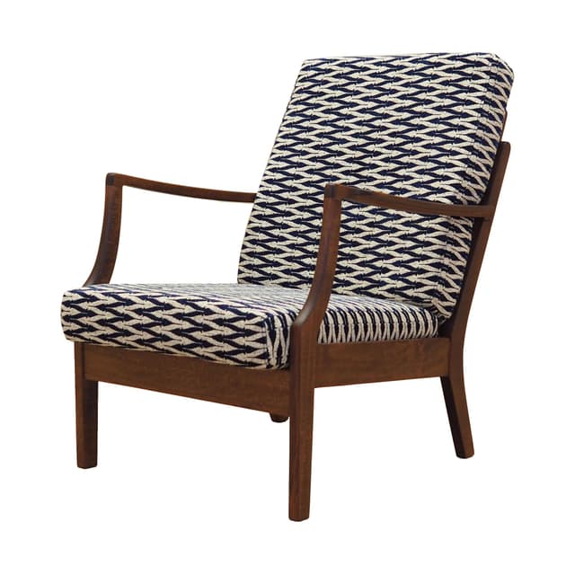 Lounge chair, navy blue beige, beech fabric, Denmark, 1970s. - DIMENSION