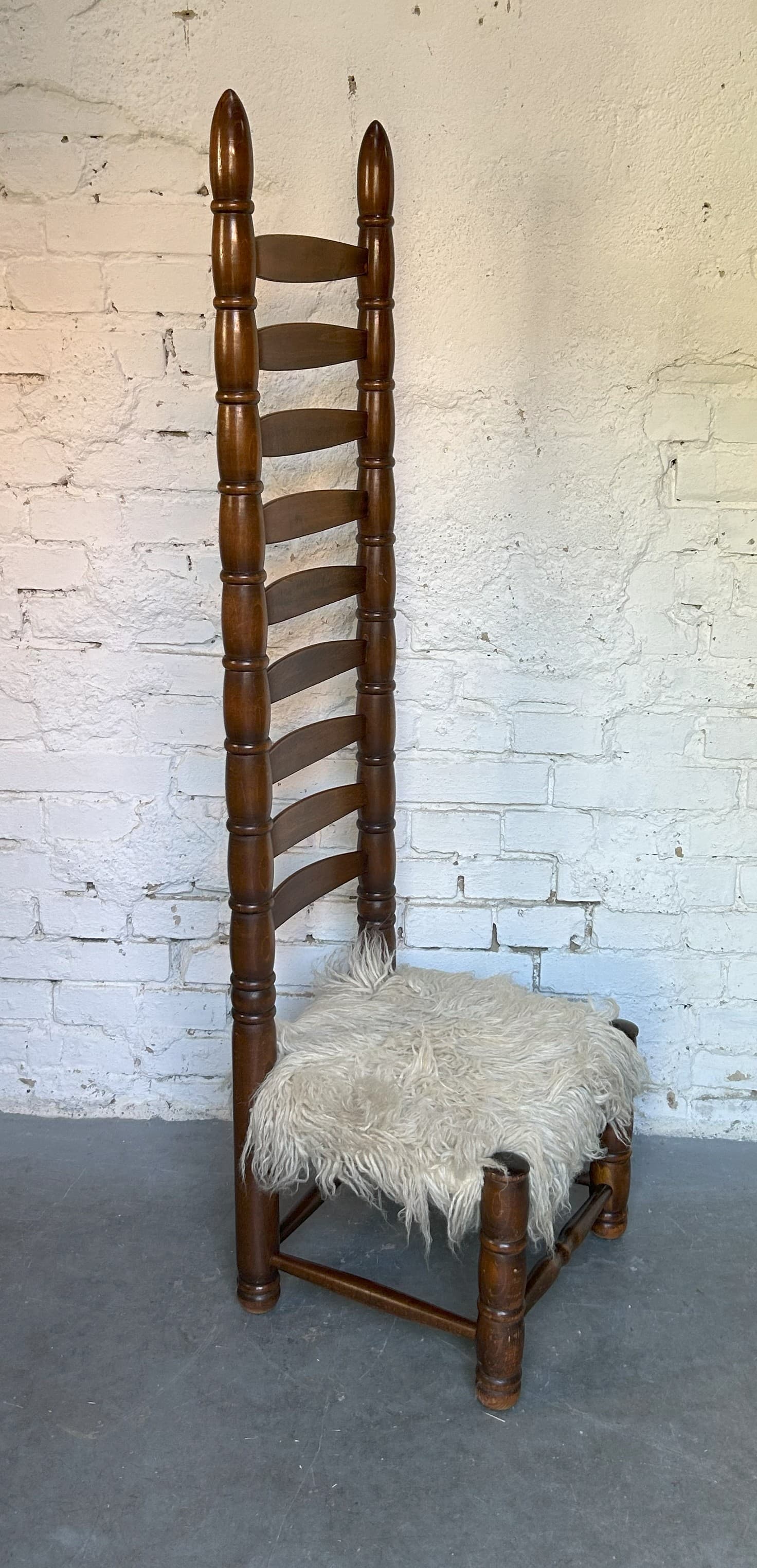 High-back chair, brown wood, 1960s - 6462