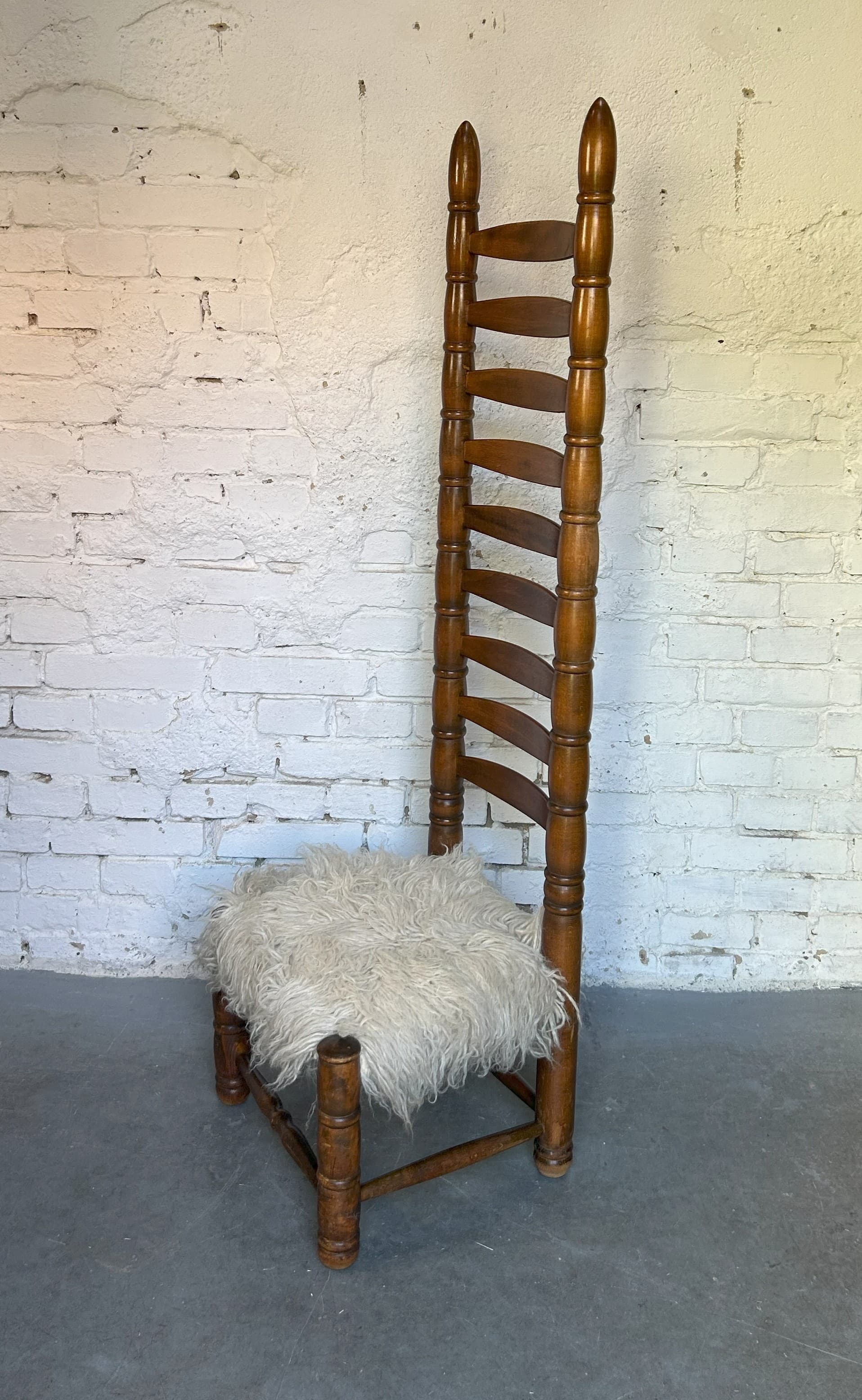 High-back chair, brown wood, 1960s - 6467