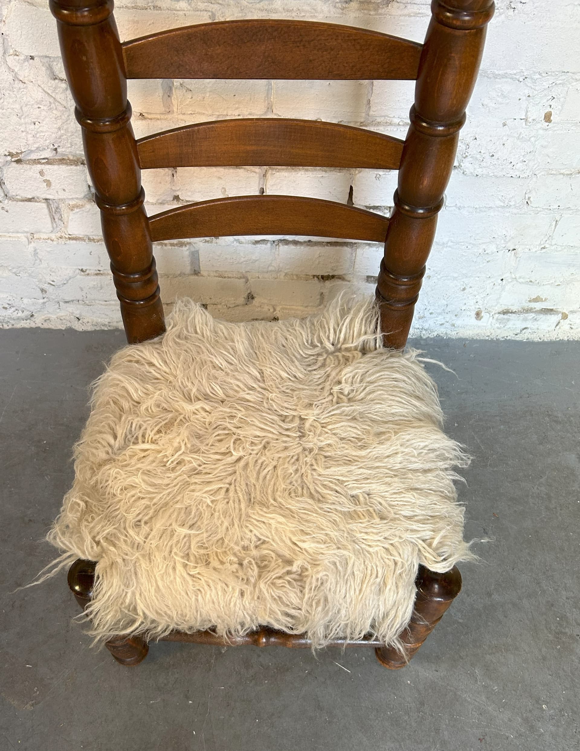 High-back chair, brown wood, 1960s - 6465