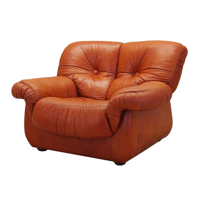 Lounge chair, burnt orange, natural leather, Italy, 1970s. - DIMENSION