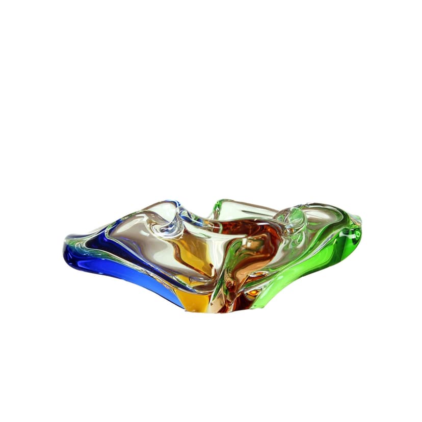 Decorative bowl Rhapsody, multicolor glass, by F. Zemek, Czechoslovakia, 1960s.