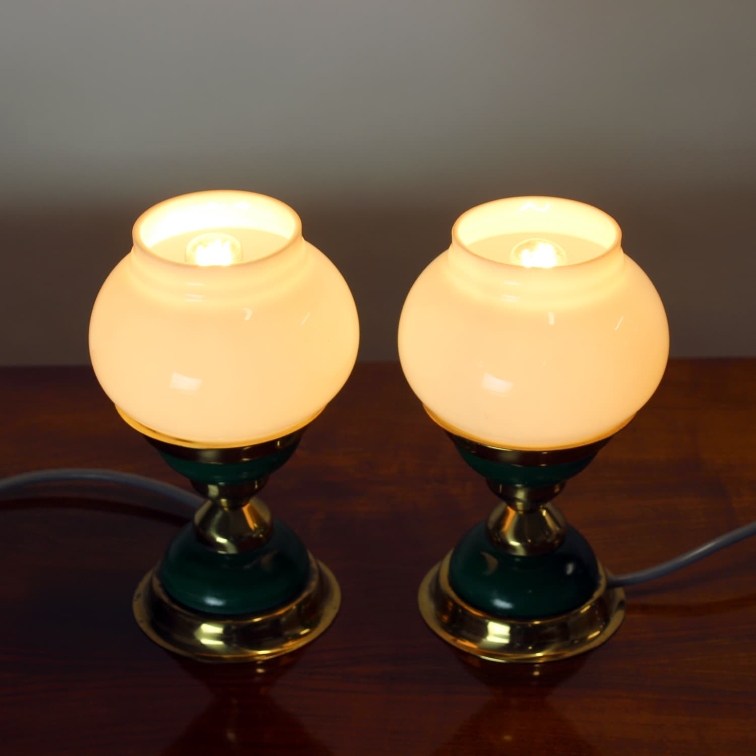 Para lamp stołowych, zielony, mosiądz, szkło opalowe, Czechosłowacja, lata 50. - 91426