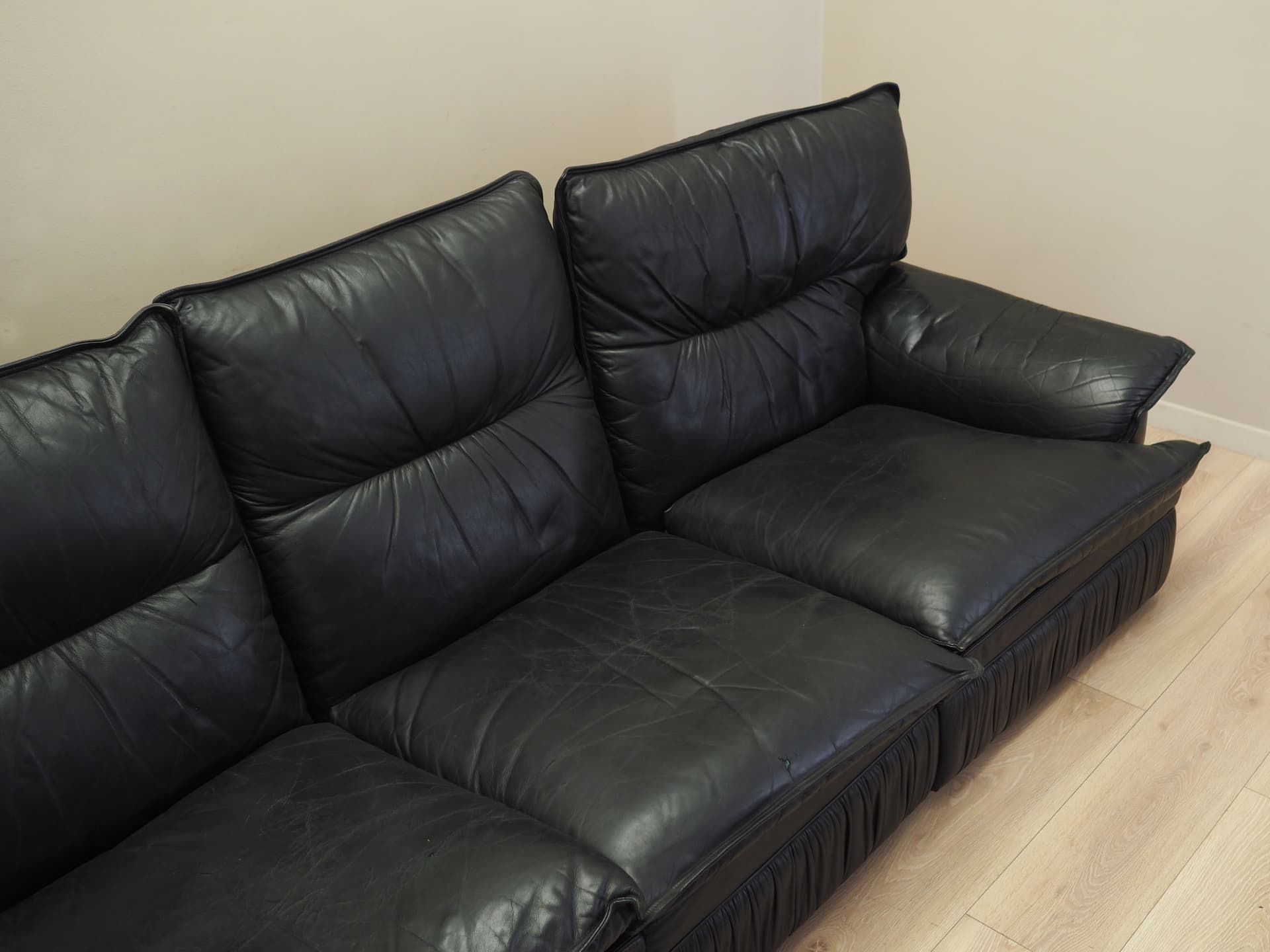 Sofa modułowa, czarna skóra naturalna, Włochy, lata 60. - 82066