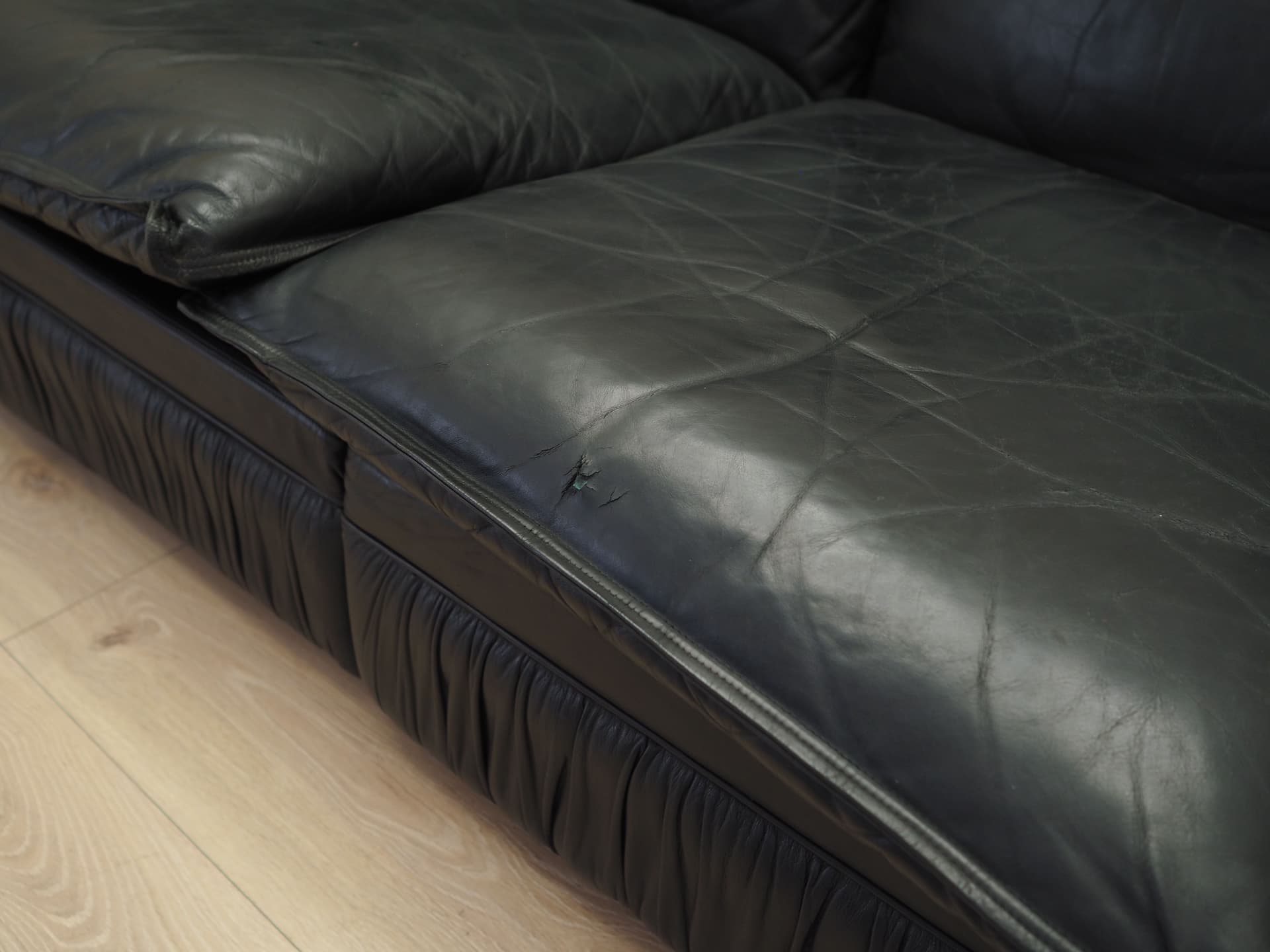 Sofa modułowa, czarna skóra naturalna, Włochy, lata 60. - 82069