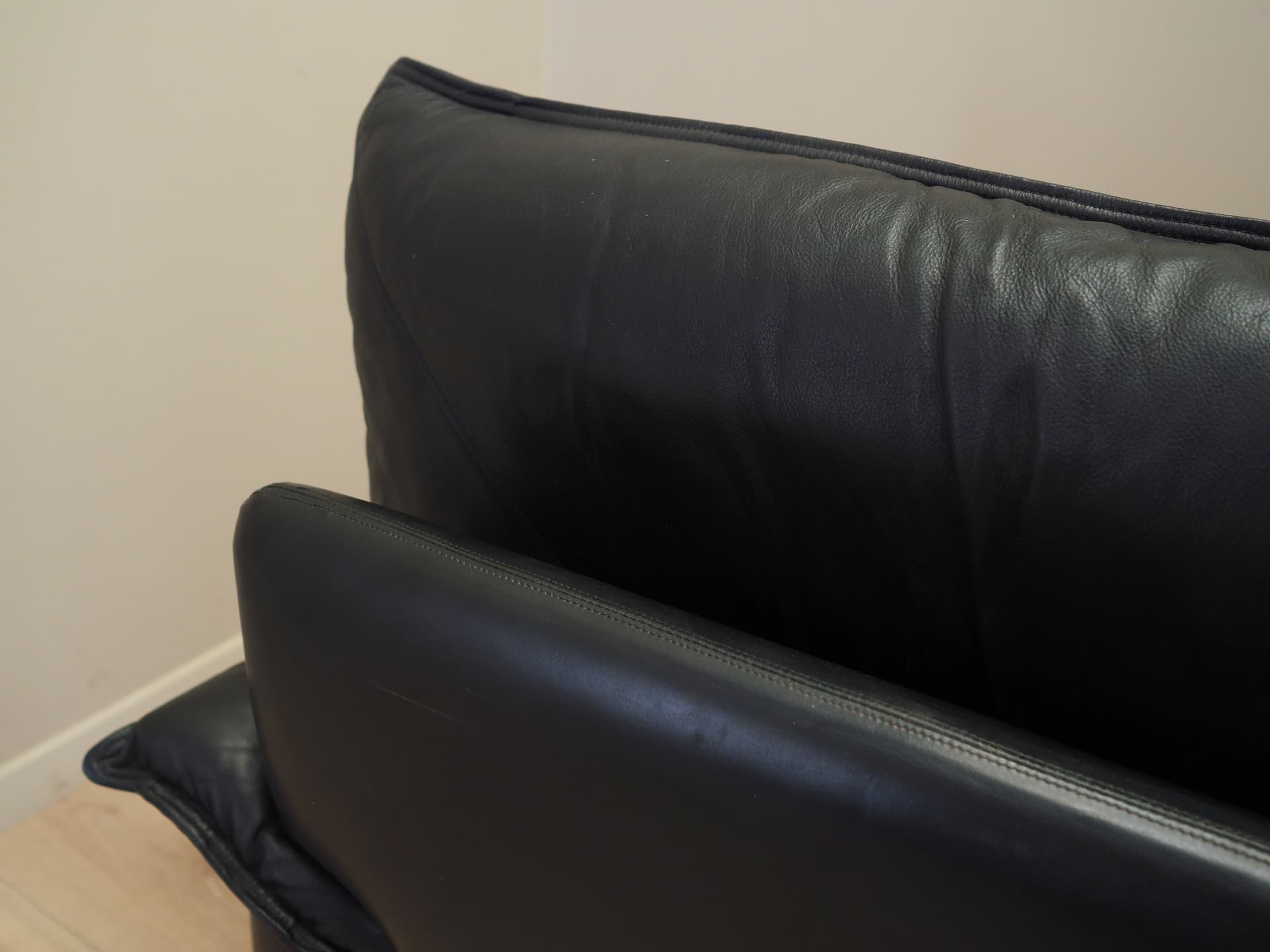 Sofa modułowa, czarna skóra naturalna, Włochy, lata 60. - 82074