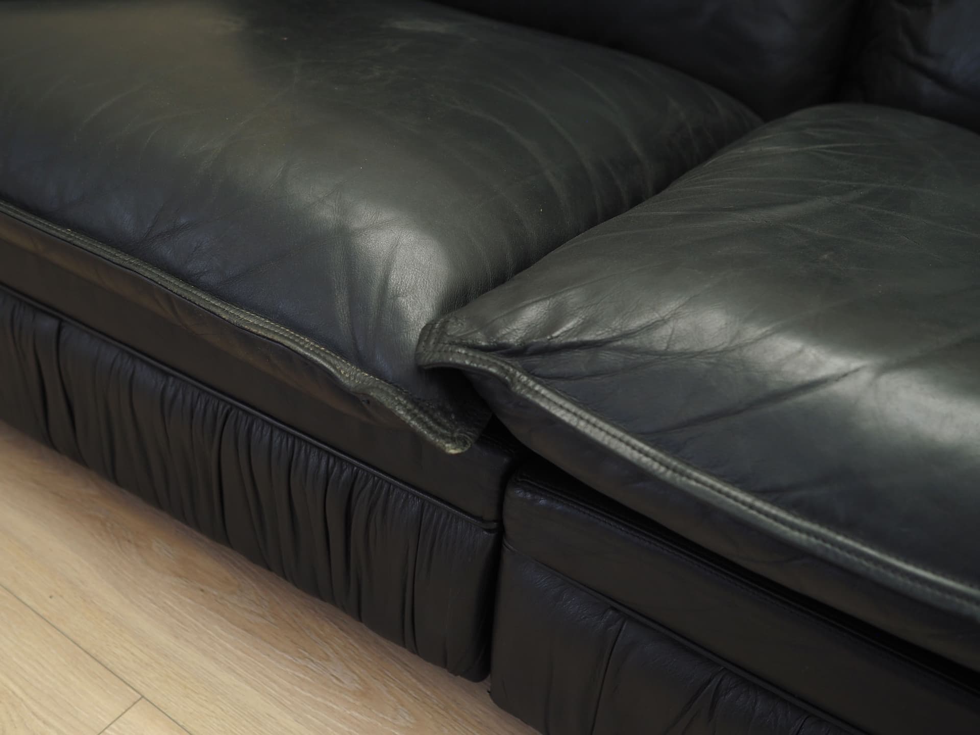 Sofa modułowa, czarna skóra naturalna, Włochy, lata 60. - 82067