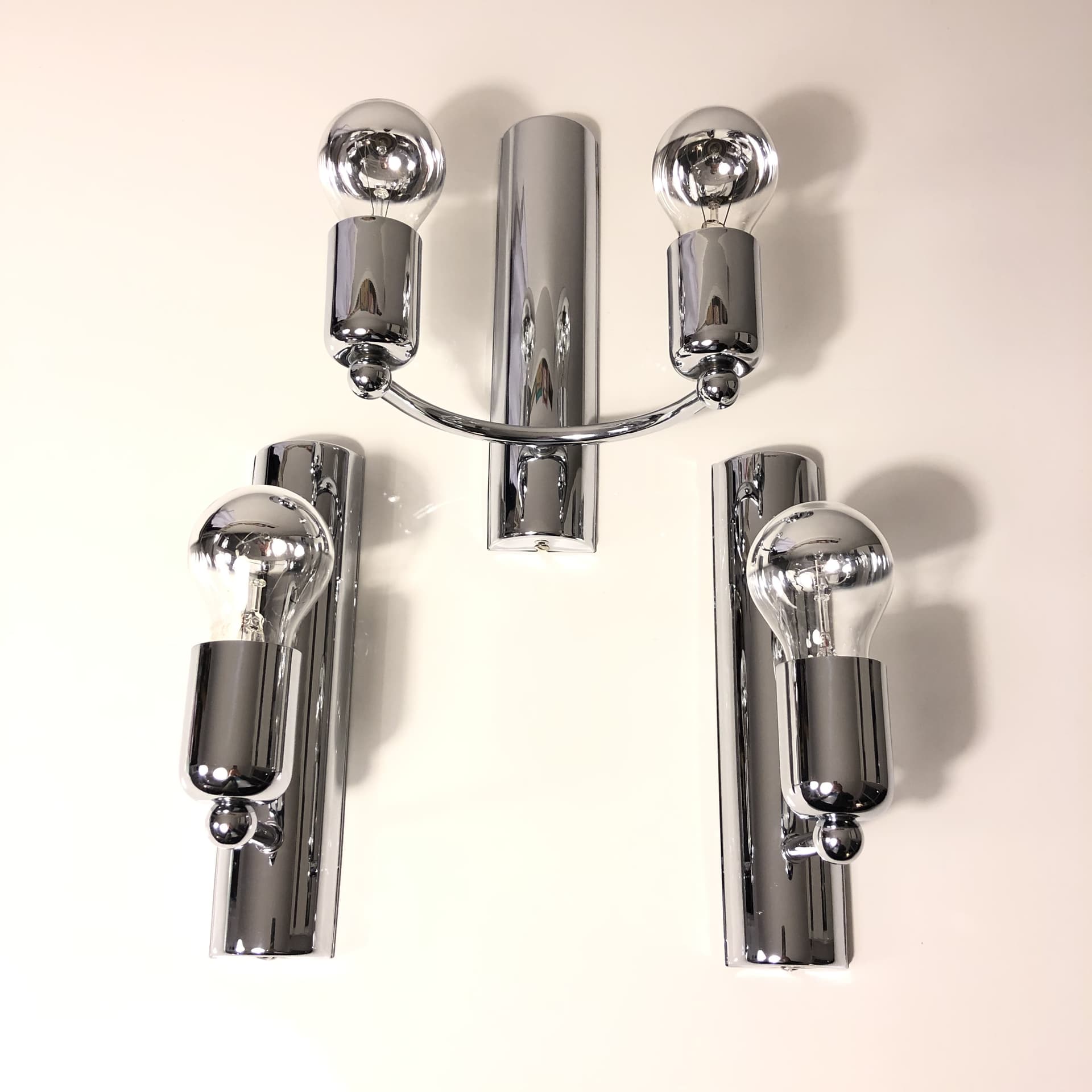 Komplet trzech kinkietów minimalistycznych, srebrny, stal chromowana, Niemcy, lata 80. - 82117