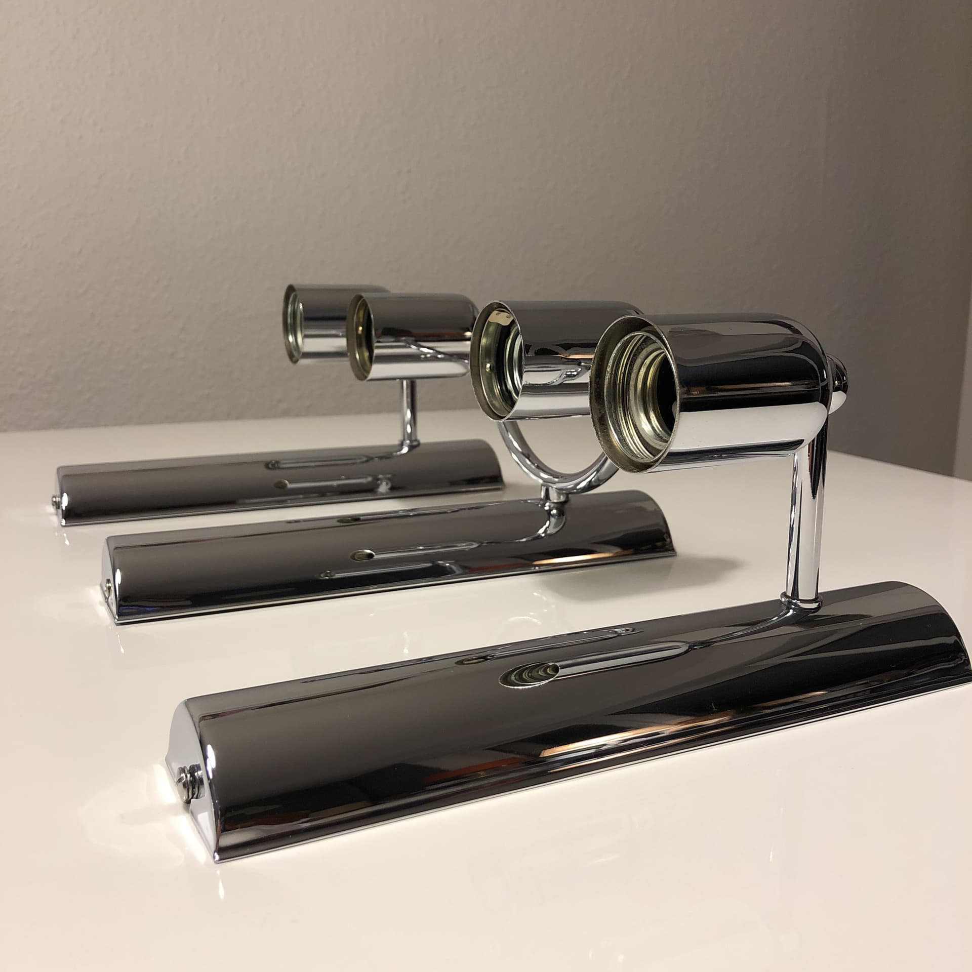 Komplet trzech kinkietów minimalistycznych, srebrny, stal chromowana, Niemcy, lata 80. - 82121