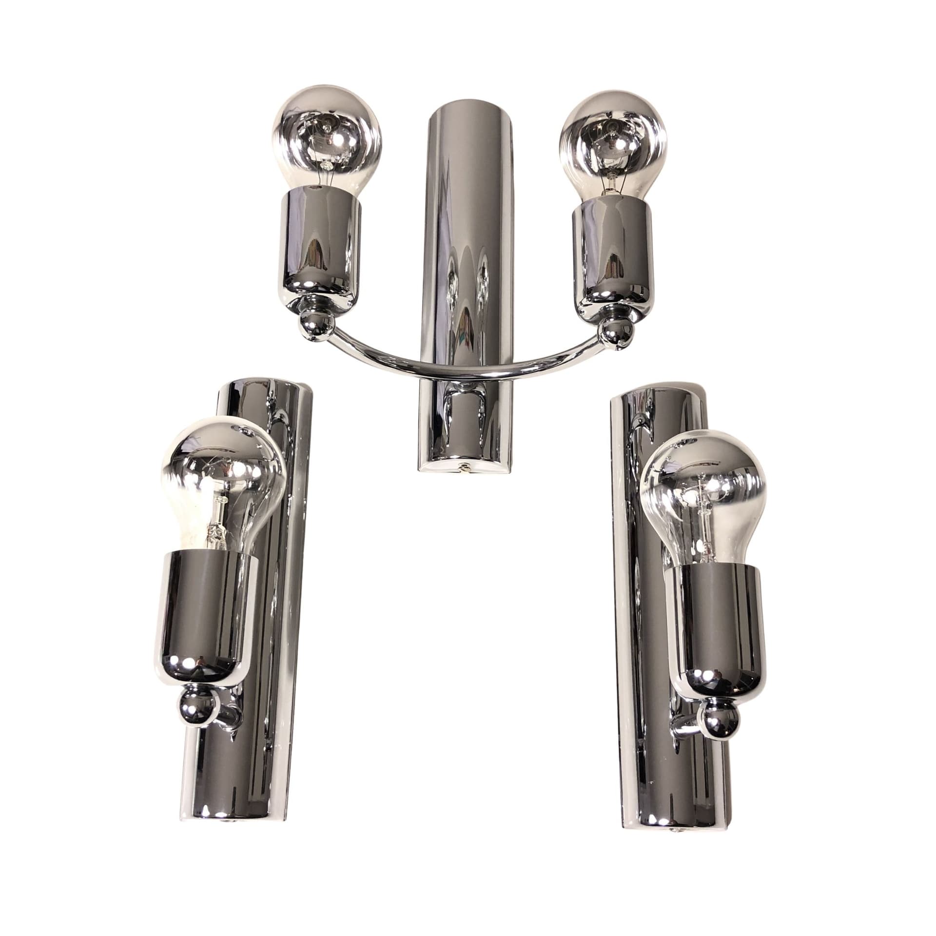 Komplet trzech kinkietów minimalistycznych, srebrny, stal chromowana, Niemcy, lata 80.