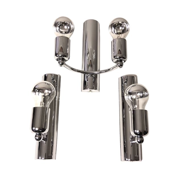 Komplet trzech kinkietów minimalistycznych, srebrny, stal chromowana, Niemcy, lata 80. - WYMIARY