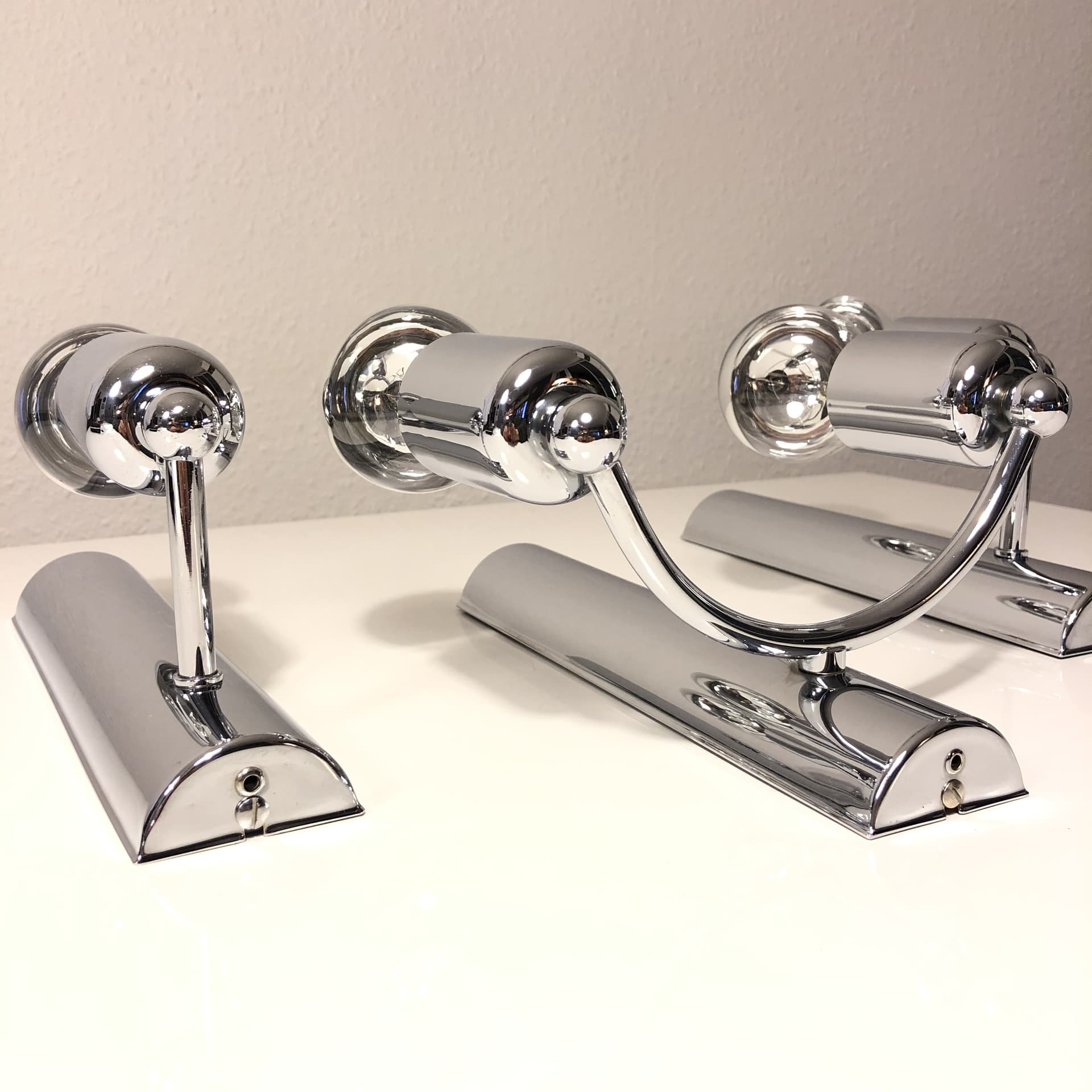 Komplet trzech kinkietów minimalistycznych, srebrny, stal chromowana, Niemcy, lata 80. - 82118