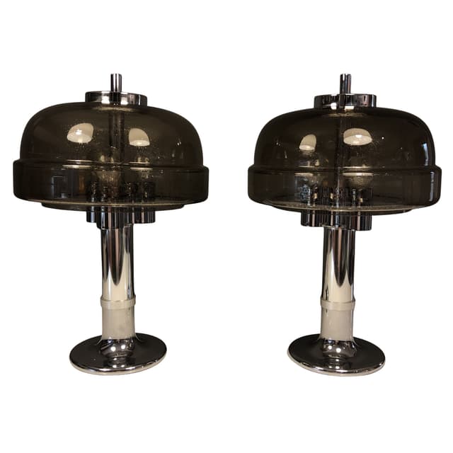 Set of bedside lamps, Space Age, smoked glass, chrome steel, Graewe, Germany, 1970s - DIMENSION