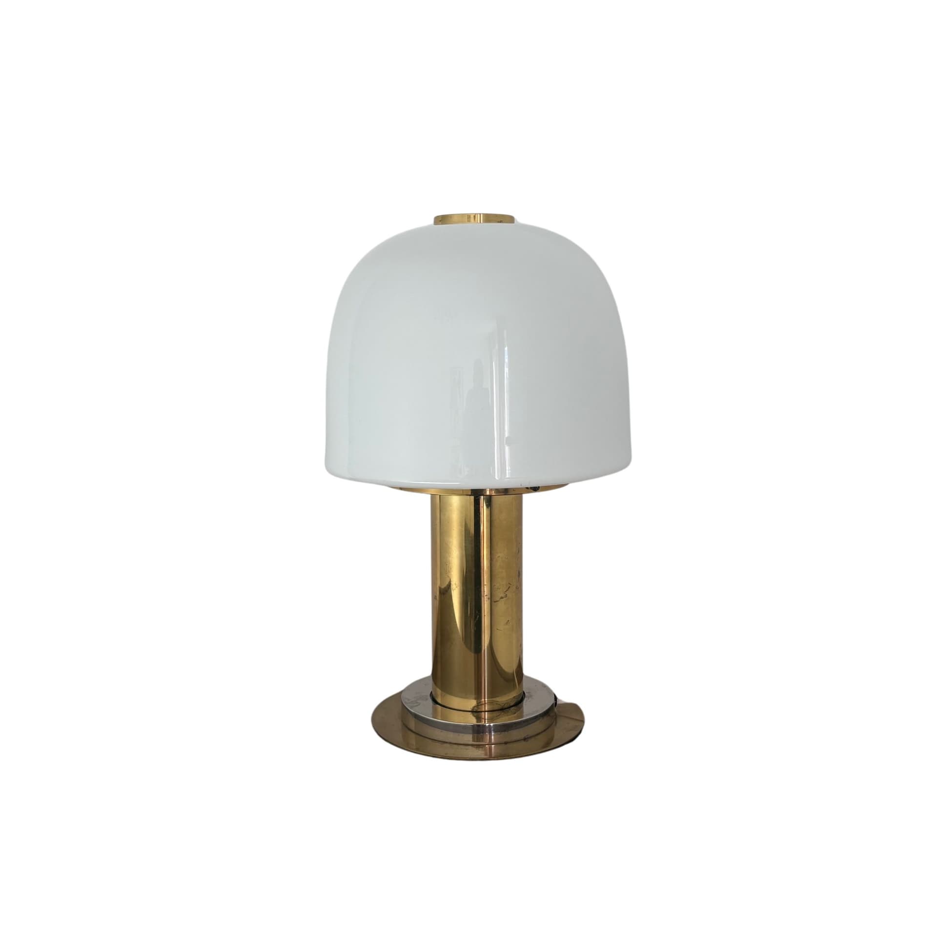 Lampa stołowa, szkło opalowe białe, mosiądz, Limburg, Niemcy, lata 70.