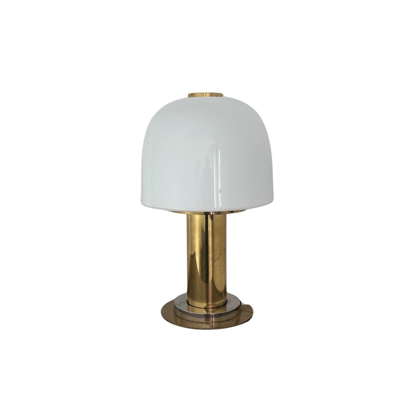 Lampa stołowa, szkło opalowe białe, mosiądz, Limburg, Niemcy, lata 70.