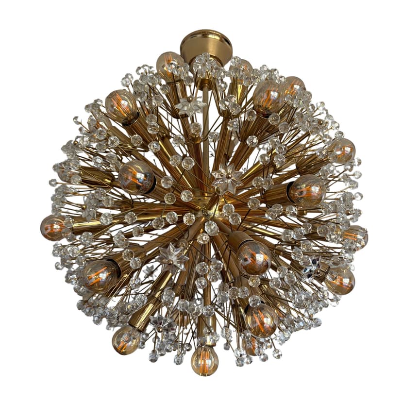 Żyrandol Orion, złoty, mosiądz, proj. E. Stejnar, Austria, lata 60.