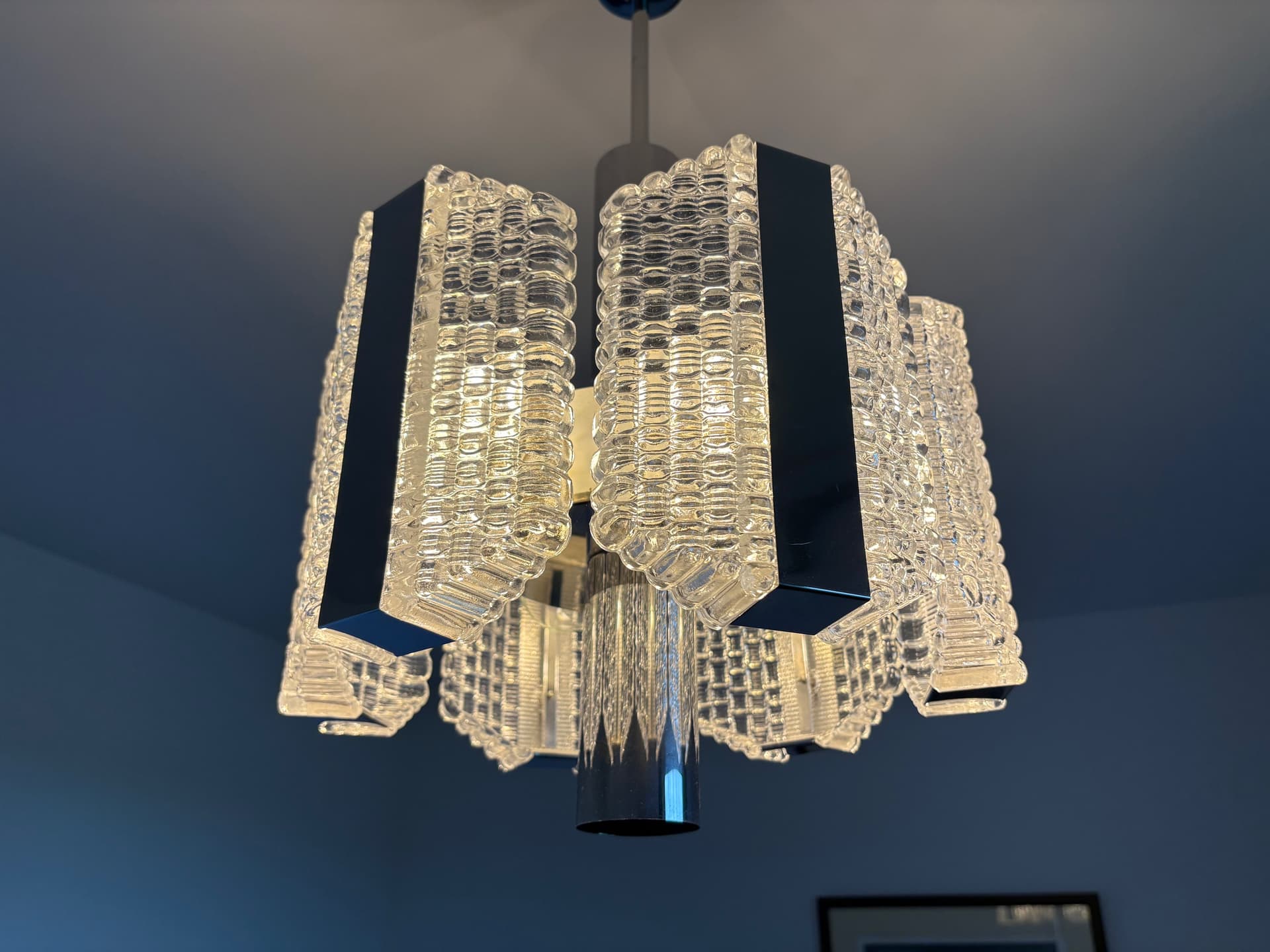 Żyrandol bębnowy, srebrny, szkło, stal chromowana, Kaiser Leuchten, Niemcy, lata 60. - 82442