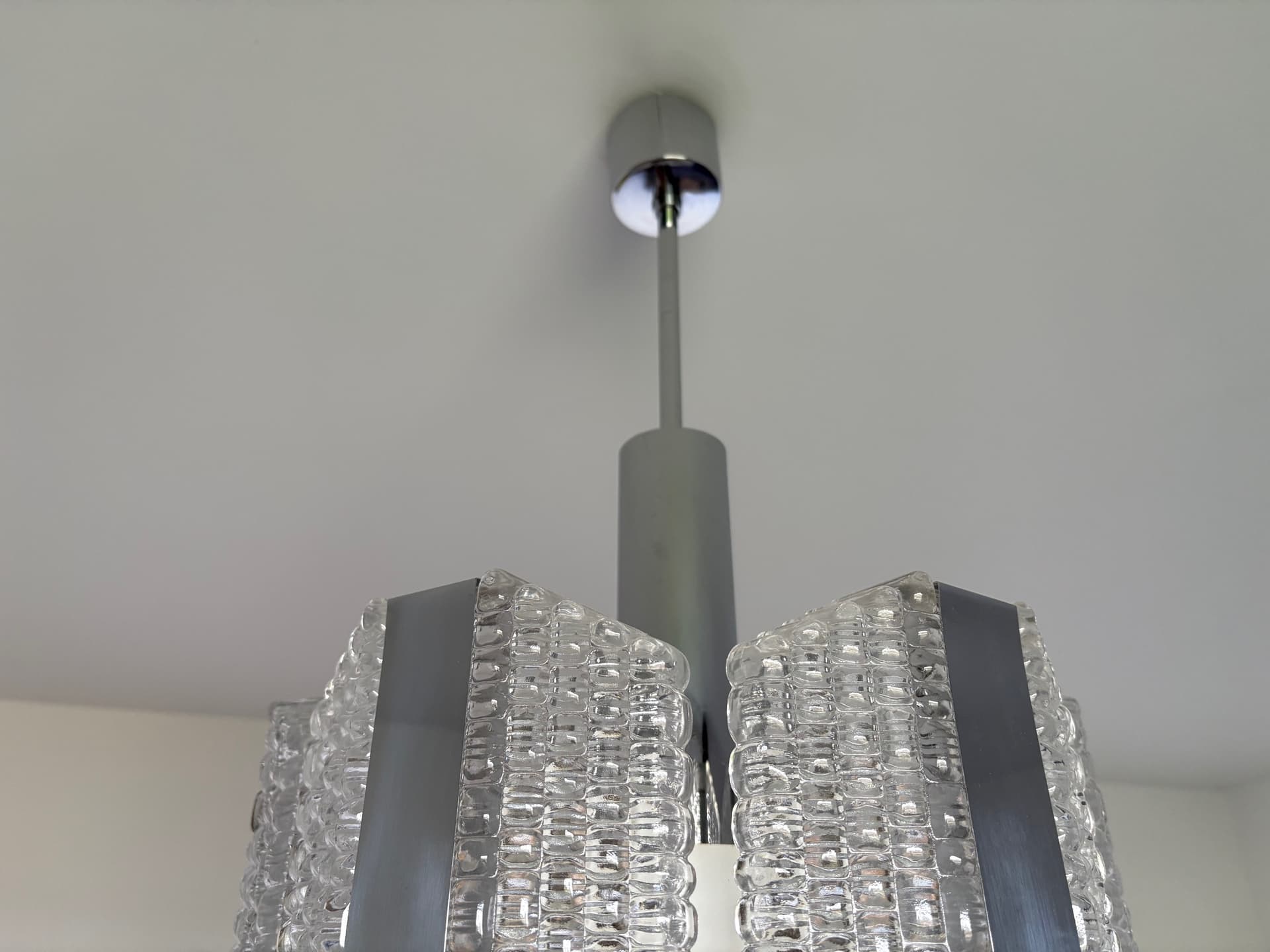 Żyrandol bębnowy, srebrny, szkło, stal chromowana, Kaiser Leuchten, Niemcy, lata 60. - 82445