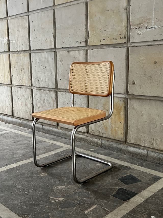 Krzesło z giętej stali wg proj. M.Breuer, Bauhaus, miodowe - WYMIARY