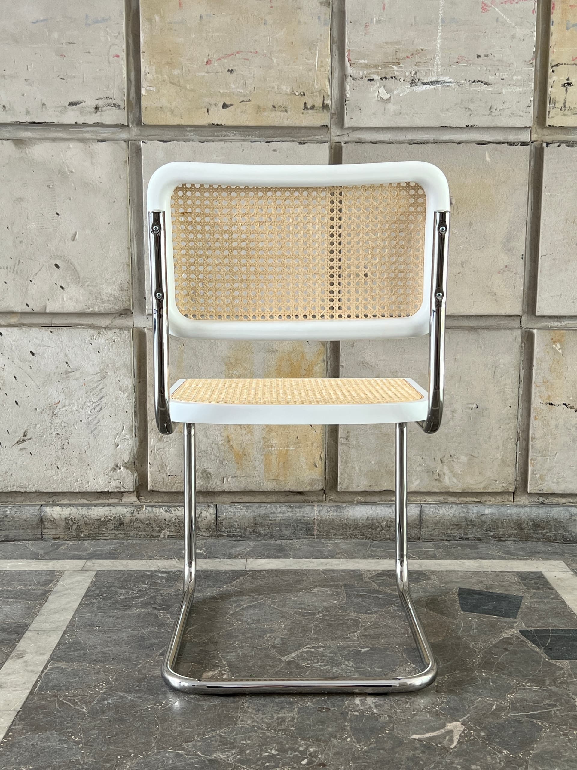 Krzesło z giętej stali wg proj. M.Breuer, Bauhaus, białe - 124034