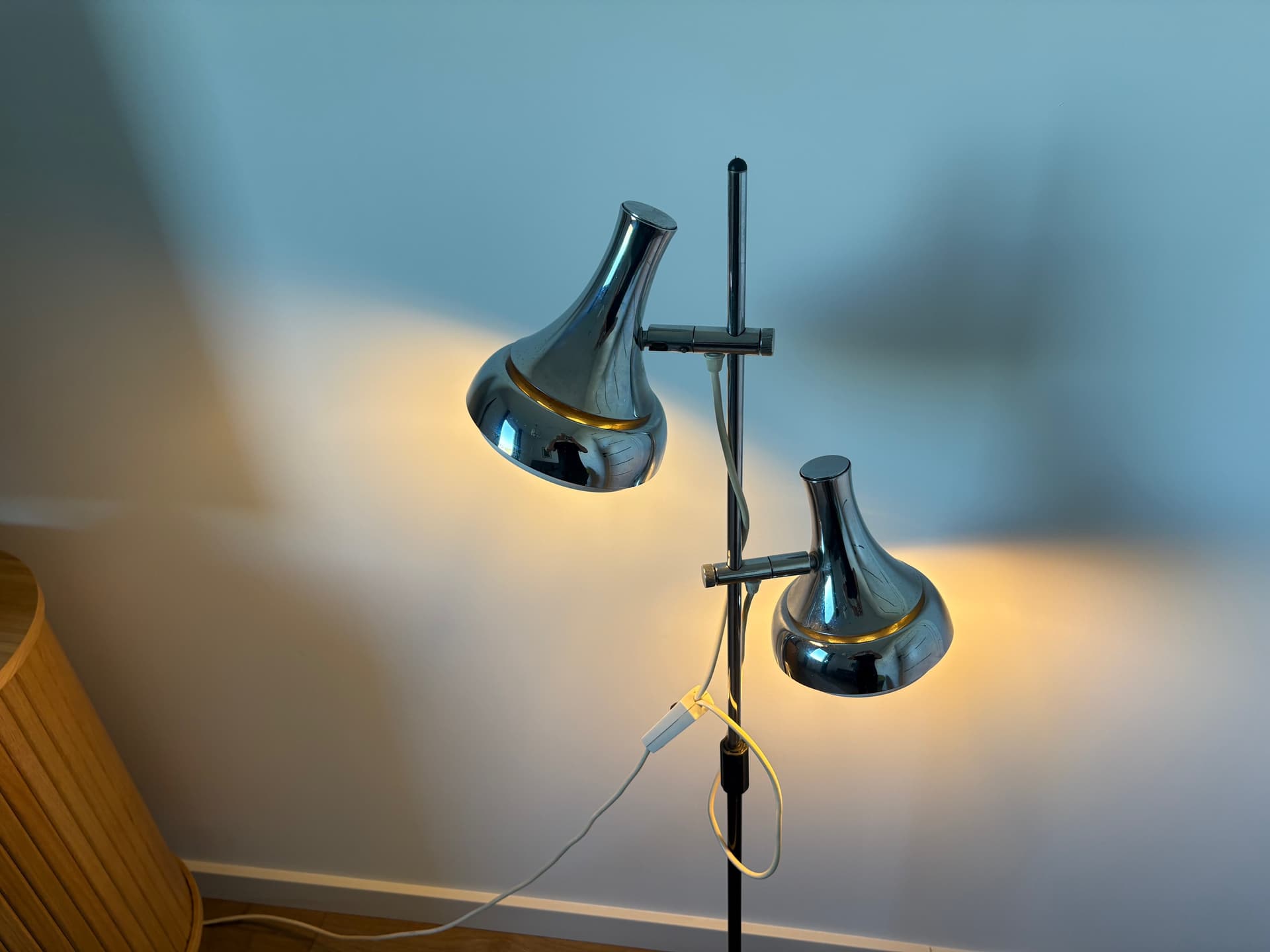 Floor lamp, silver chrome, black metal, by Koch & Lowy, OMI, Germany, 1970s. - 82757