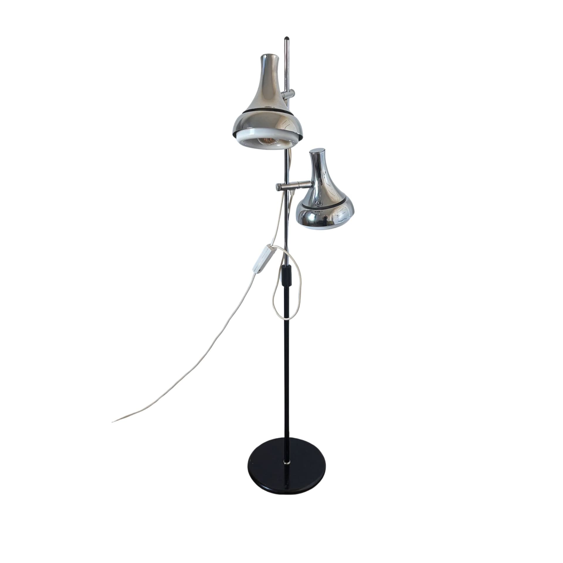 Floor lamp, silver chrome, black metal, by Koch & Lowy, OMI, Germany, 1970s.