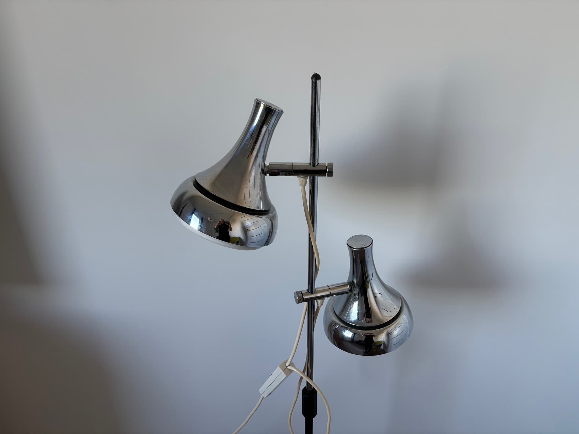 Floor lamp, silver chrome, black metal, by Koch & Lowy, OMI, Germany, 1970s. - 82756