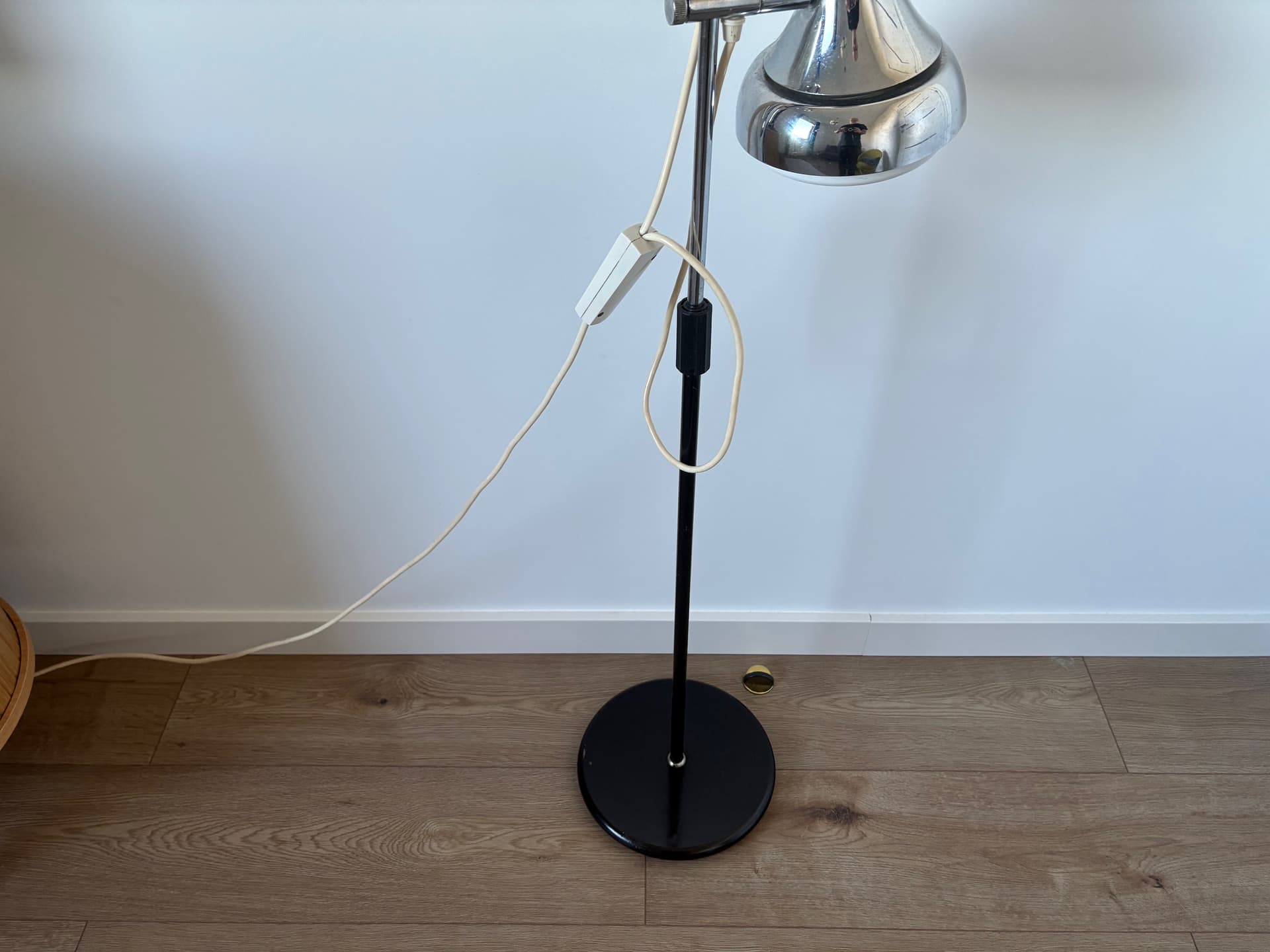 Floor lamp, silver chrome, black metal, by Koch & Lowy, OMI, Germany, 1970s. - 82759