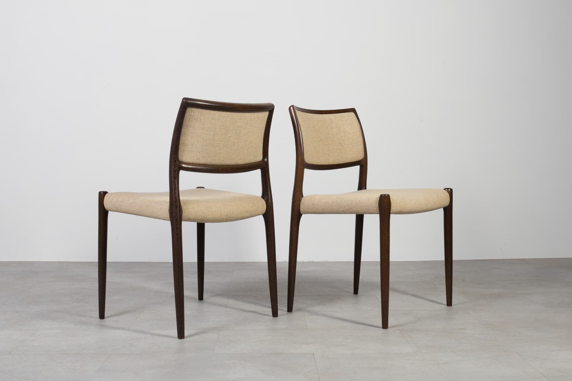 Set of six chairs Model 80, beige wool, oak, by N.O. Møller, for J.L. Møllers Møbelfabrik, Denmark, 1960s. - 6562