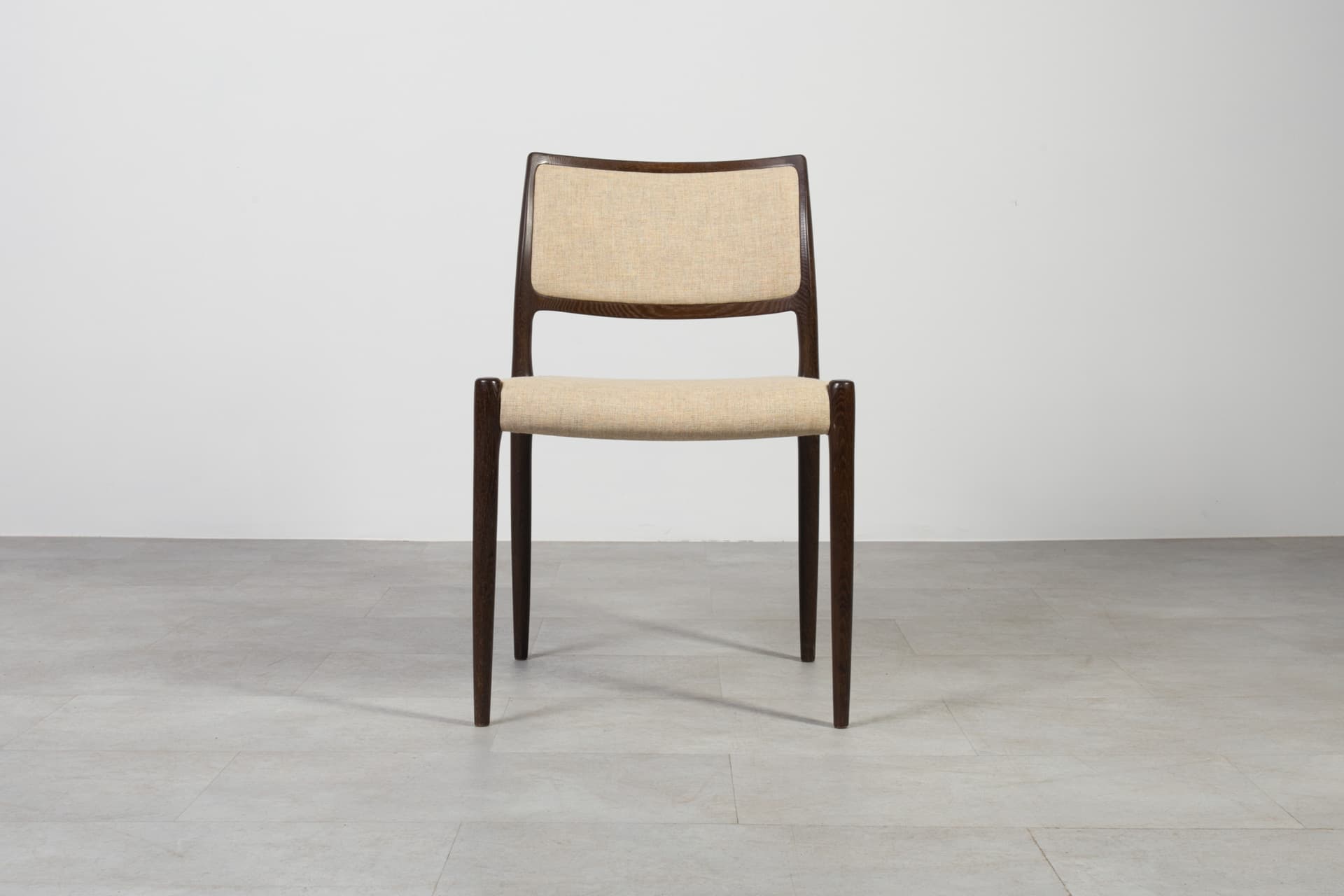 Set of six chairs Model 80, beige wool, oak, by N.O. Møller, for J.L. Møllers Møbelfabrik, Denmark, 1960s. - 6557