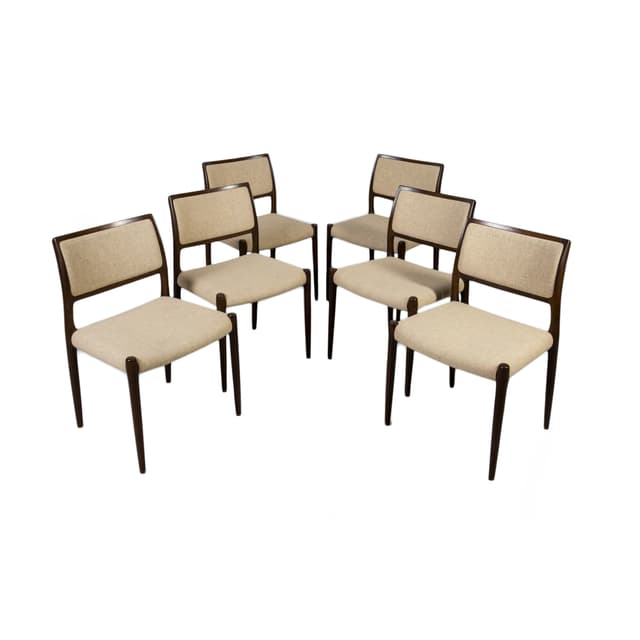 Set of six chairs Model 80, beige wool, oak, by N.O. Møller, for J.L. Møllers Møbelfabrik, Denmark, 1960s. - DIMENSION