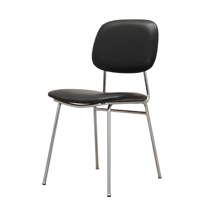 Krzesło, czarny, ekoskóra, metal chromowany, Włochy, lata 70.