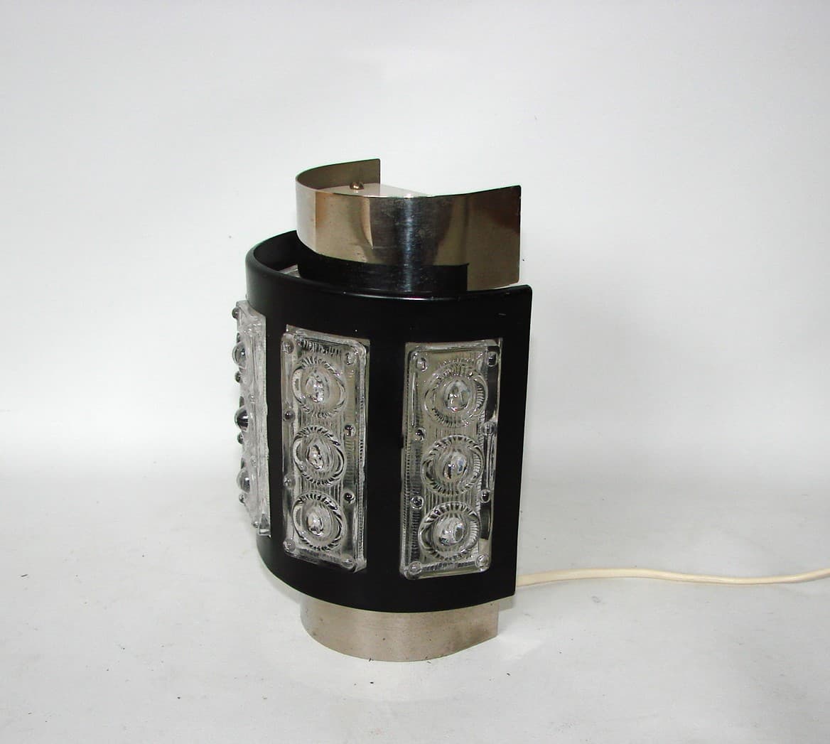 Kinkiet Modern, czarny, stal, szkło transparentne, lata 70. - 82905