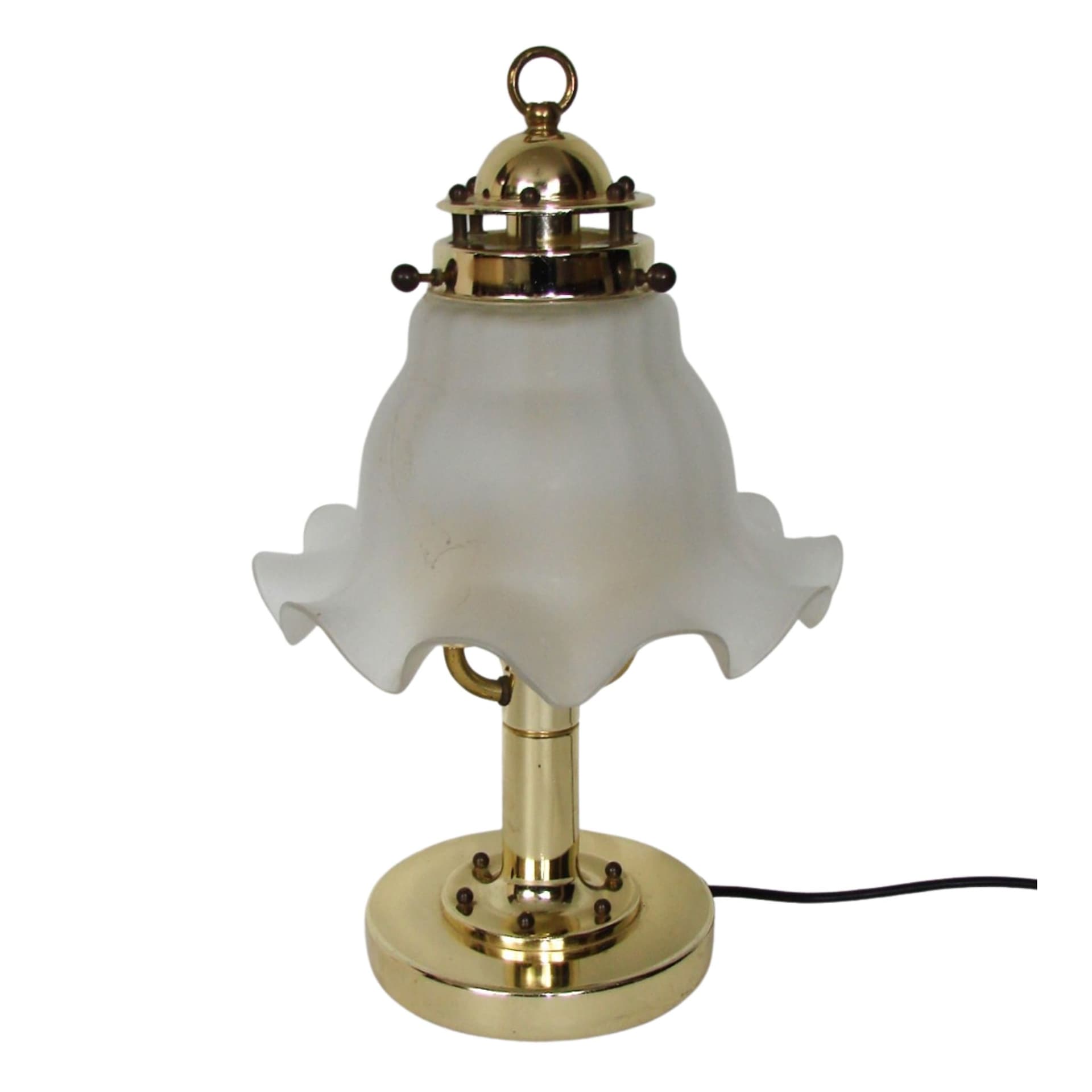 Lampka stołowa, mosiądz złoty, szkło białe, Peill & Putzler, Niemcy, lata 70.