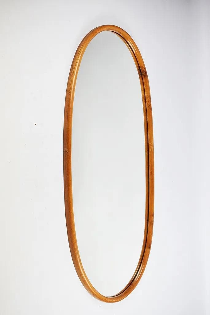Brown Oval Wicker Wall Mirror, Poland, 1970s - 82968