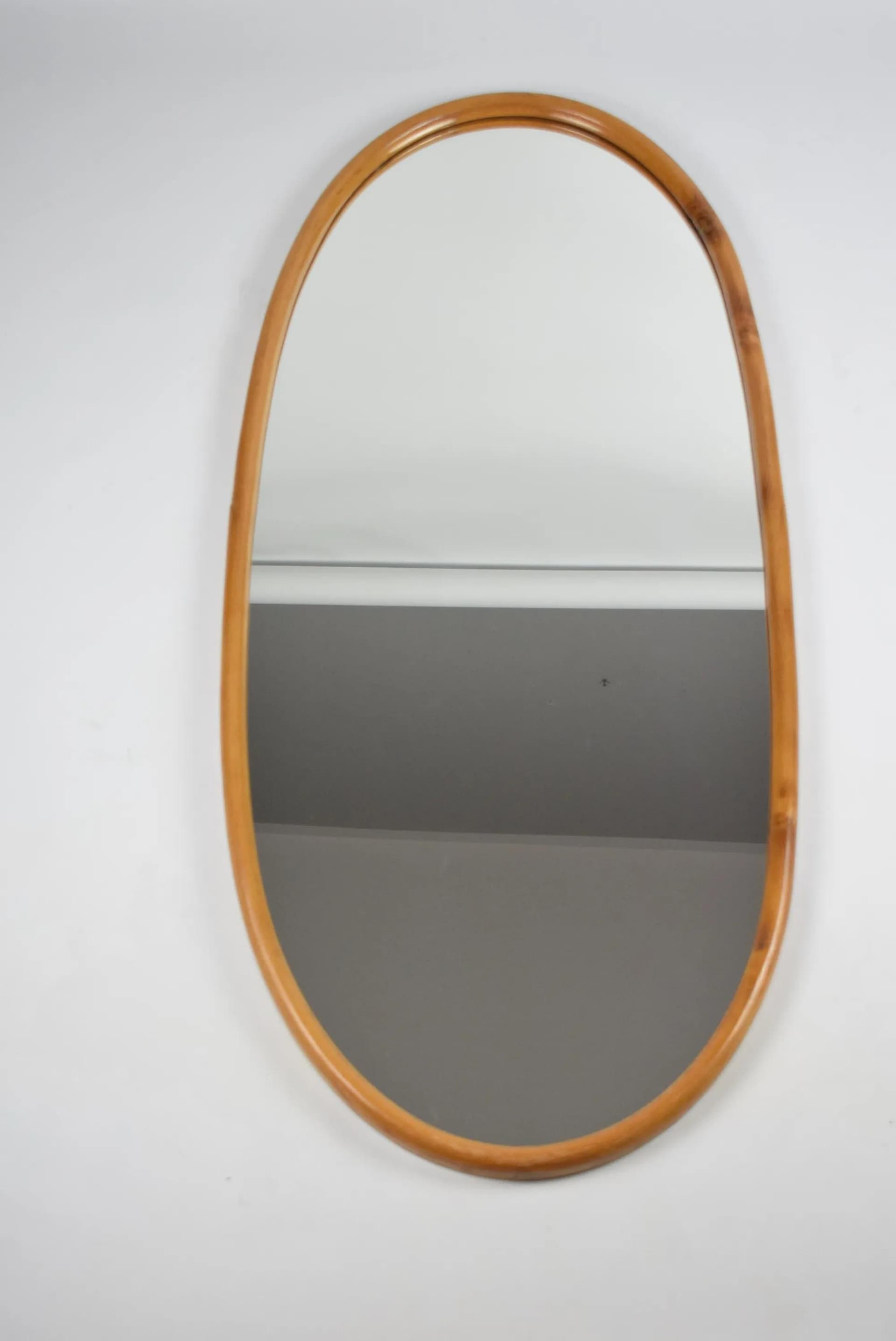 Brown Oval Wicker Wall Mirror, Poland, 1970s - 82966