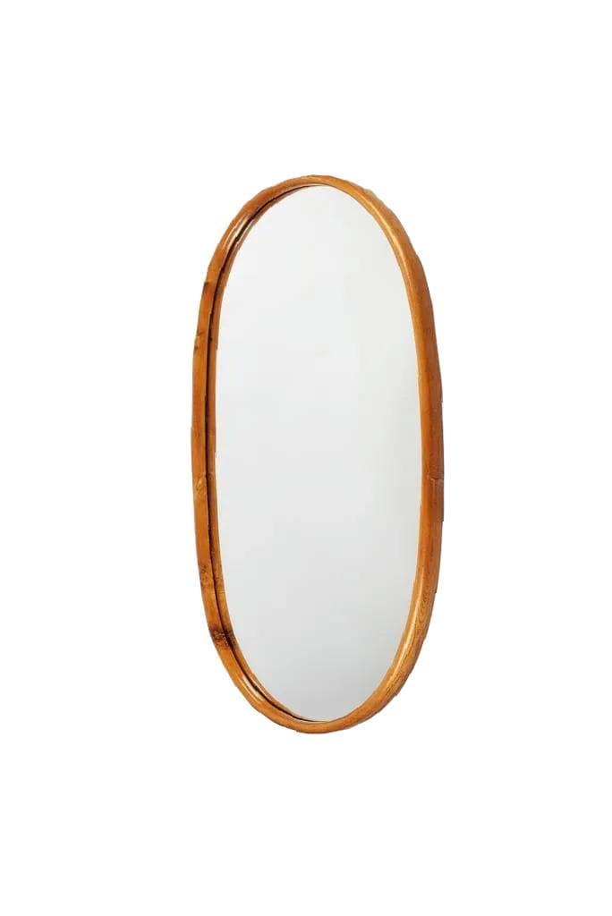 Brown Oval Wicker Wall Mirror, Poland, 1970s
