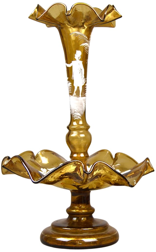 Epergne with Flacon, golden glass, by M. Gregory, United States, 19th c. - DIMENSION