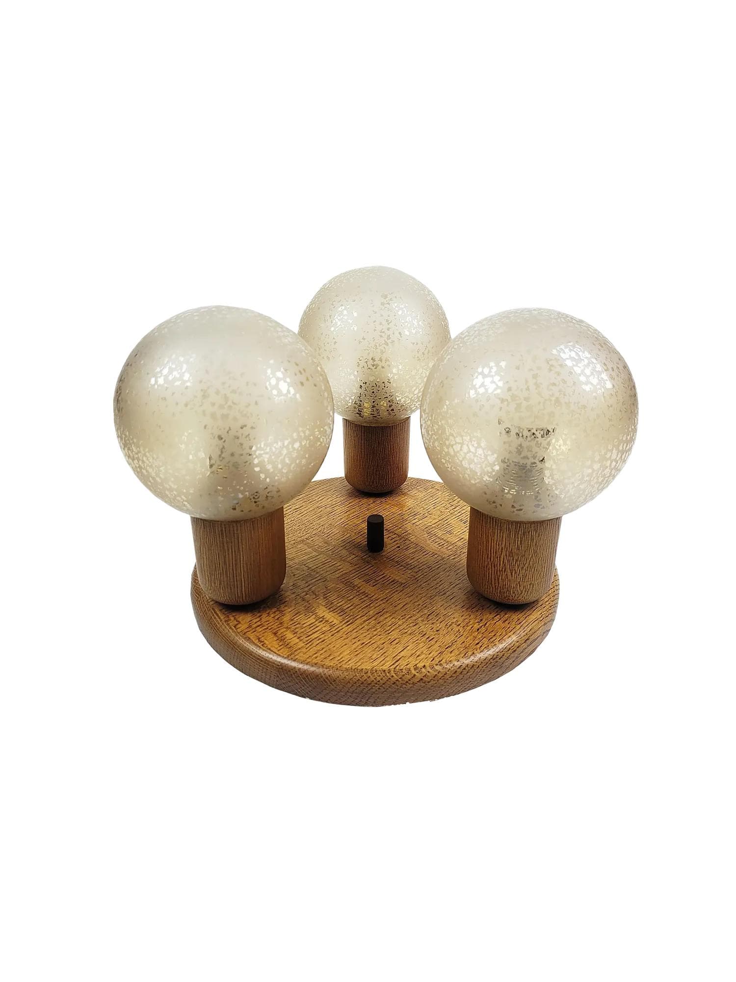 Orzechowa lampa sufitowa z kulistymi kloszami, Polska, lata 70.