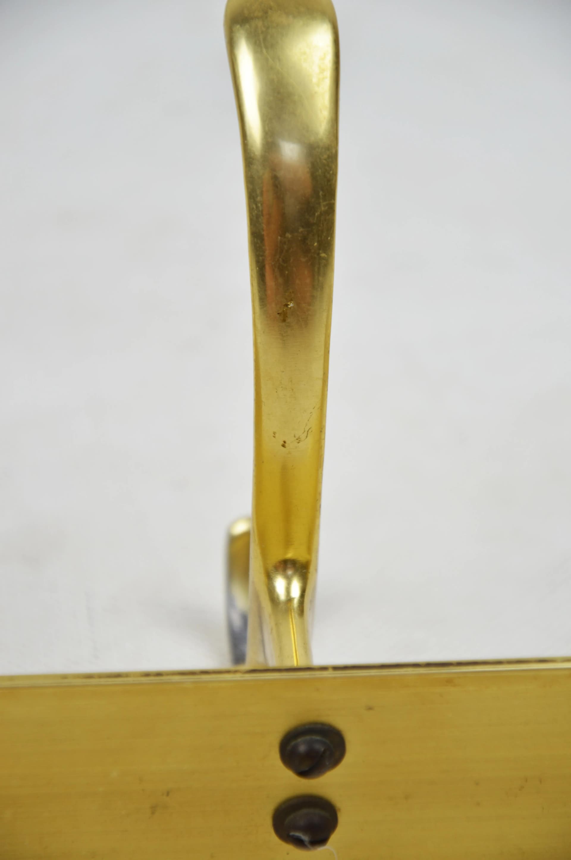 Golden Modernist Wall-mounted Coat Rack, Poland, 1970s - 83018