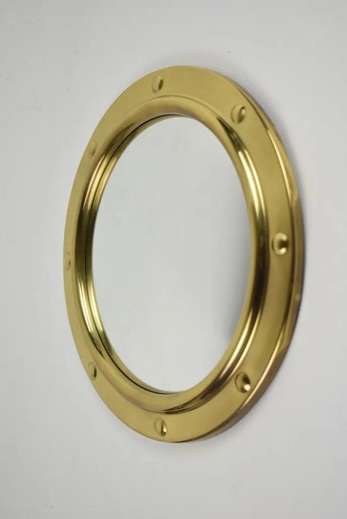 Golden Metal Convex Mirror, Poland, 1970s - 83006