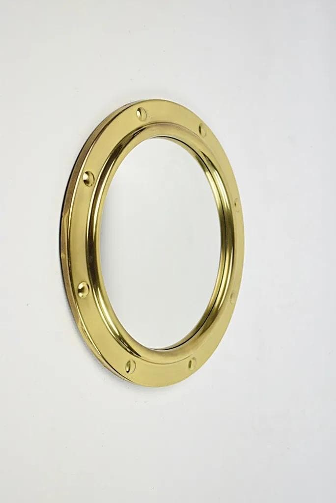 Golden Metal Convex Mirror, Poland, 1970s - 83003