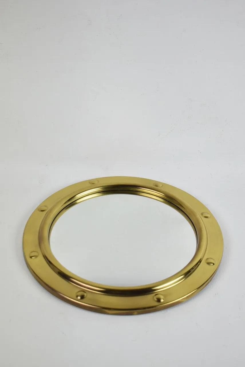 Golden Metal Convex Mirror, Poland, 1970s - 83005