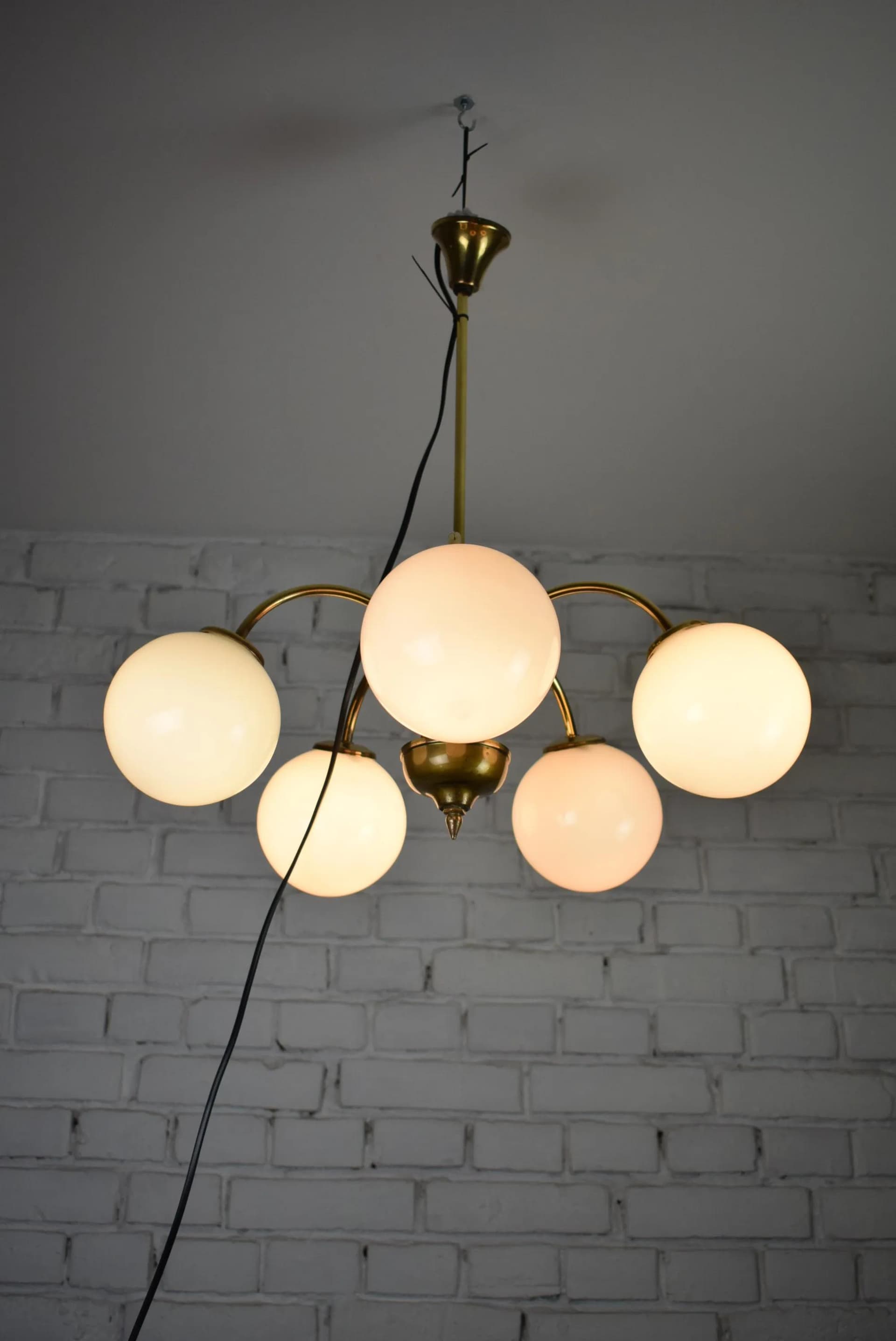 Mosiężny żyrandol pięcioramienny, Polska, lata 70. - 87262