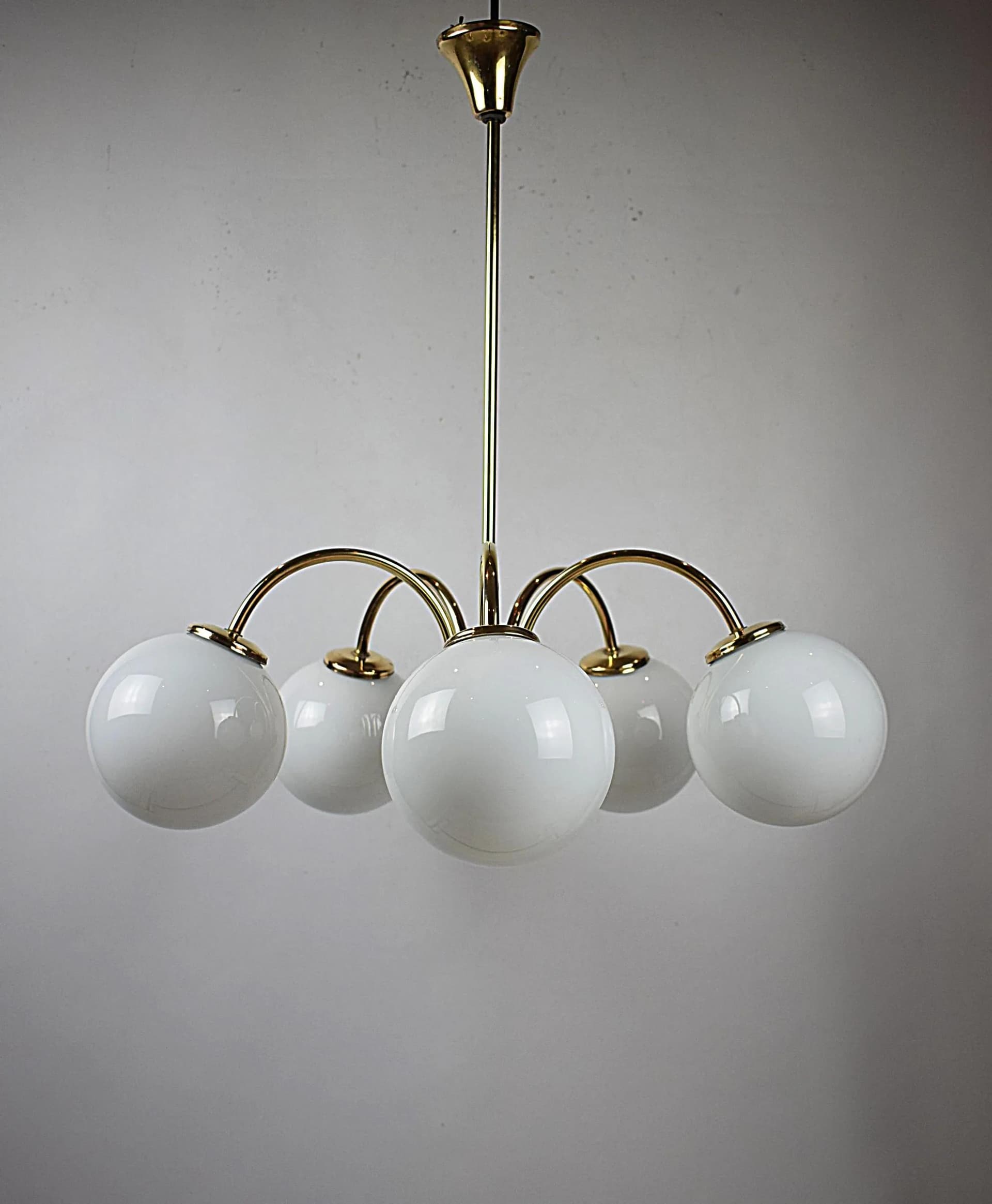 Mosiężny żyrandol pięcioramienny, Polska, lata 70. - 87264