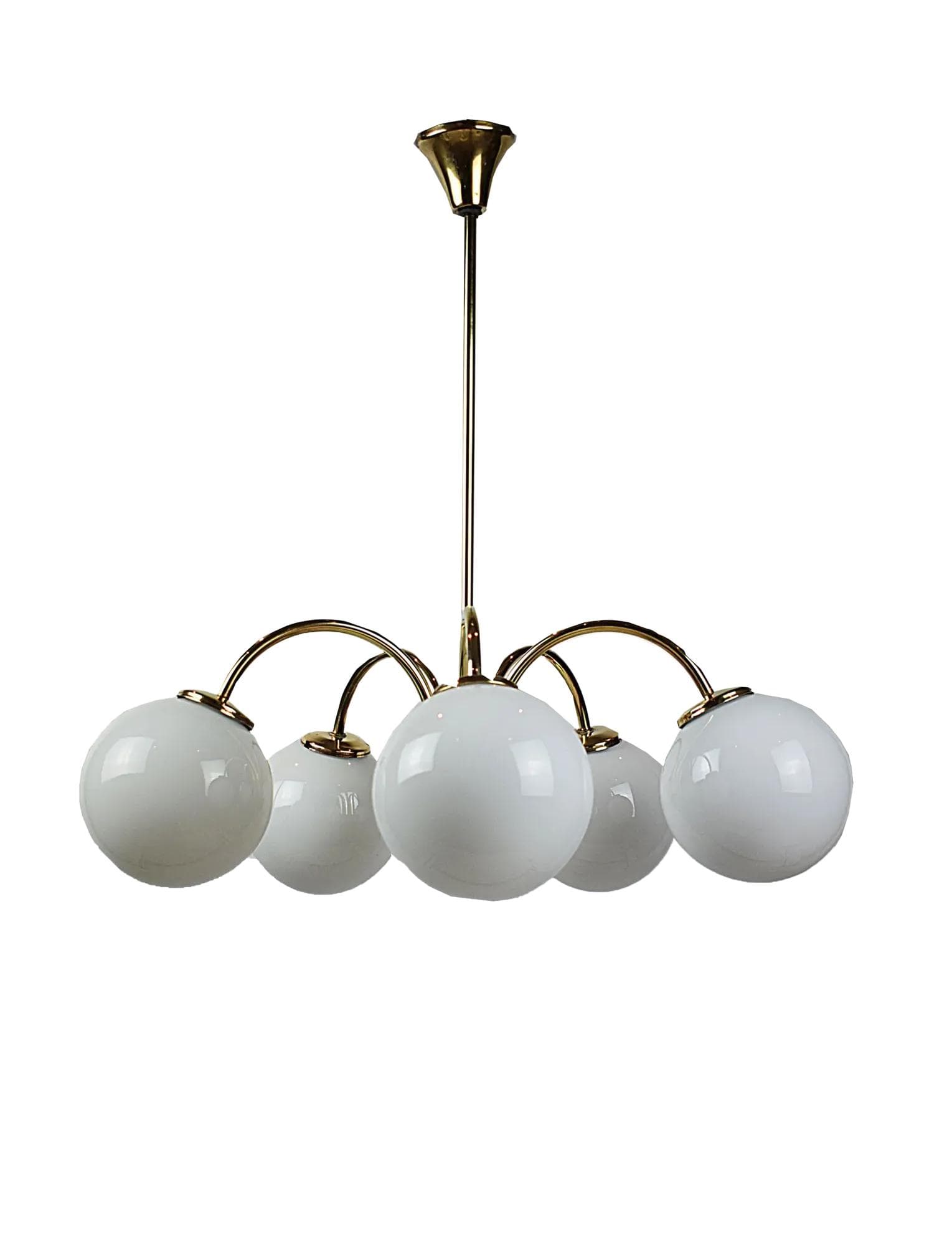 Mosiężny żyrandol pięcioramienny, Polska, lata 70.